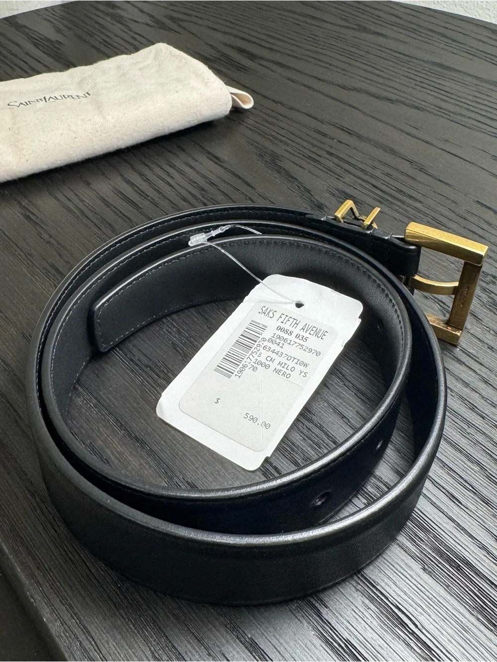 Saint Laurent YSL Cassandre Leather Belt Black 70/28